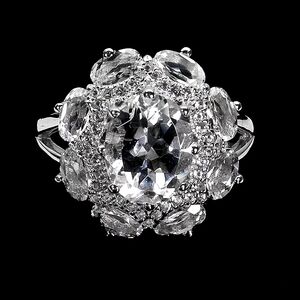 925 Sterling Silver Ring Sz 7.75 with Natural Oval White Topaz 10x8mm